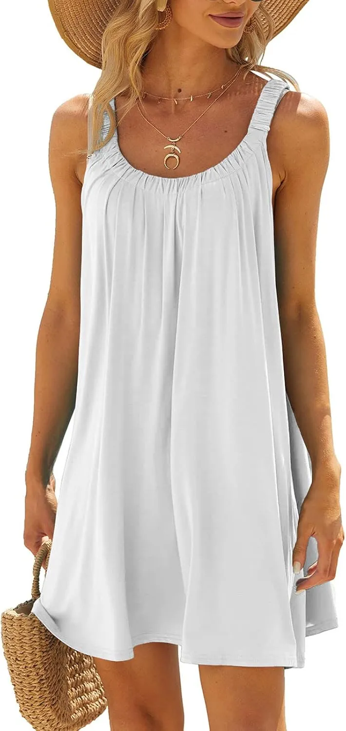 Hvyesh Summer Dresses for Women Casual Beach Sleeveless Pockets Casual Loose Spaghetti Strap Tank Dress Knee Length Sundress