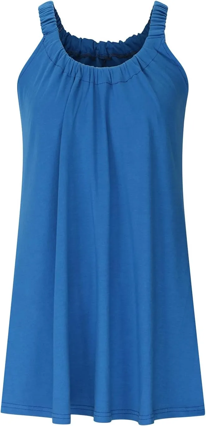 Hvyesh Summer Dresses for Women Casual Beach Sleeveless Pockets Casual Loose Spaghetti Strap Tank Dress Knee Length Sundress