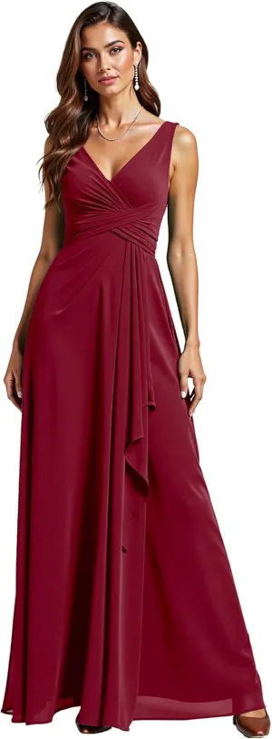 JAEDEN Bridesmaid Dresses for Women  V Neck, Pleated, Chiffon A-Line Formal Evening Gown for Wedding