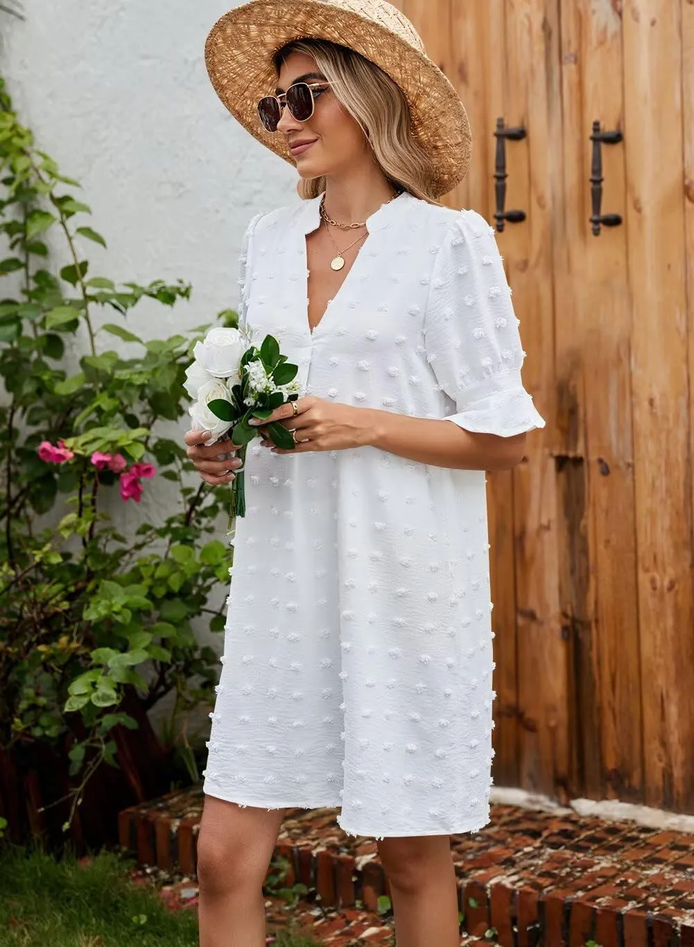 JOCAFIYE Womens Casual Dresses Short Sleeve V-Neck Dress Shift Dress Summer Dresses for Women 2025