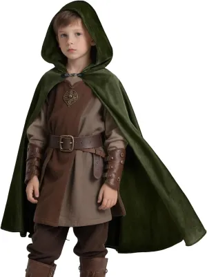 Kids Medieval Hooded Cape Renaissance Cosplay Cloak Wizard Costume