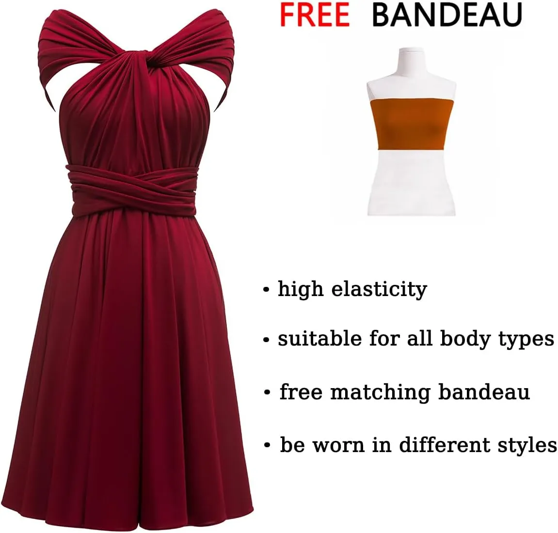 Knee Length Short Infinity Dress with Bandeau Convertible Bridesmaids Gown Multi Way Formal Dresses