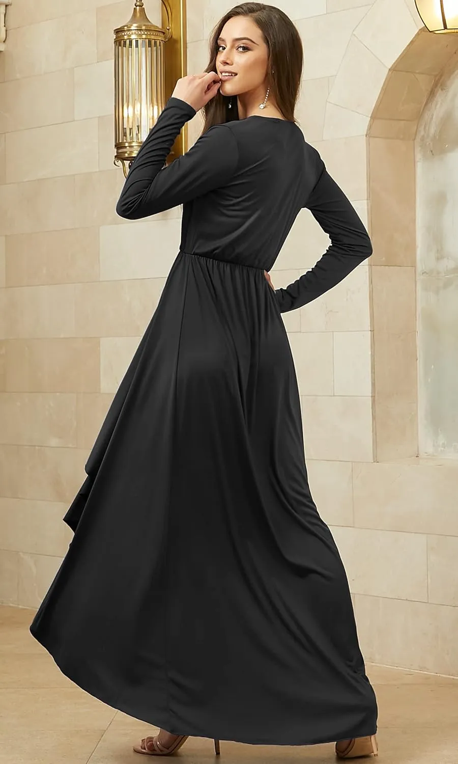 KOH KOH Womens Sleeve Wrap Slit Formal Fall Winter Cocktail Gown