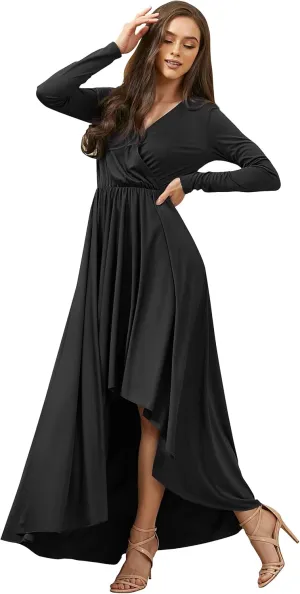 KOH KOH Womens Sleeve Wrap Slit Formal Fall Winter Cocktail Gown