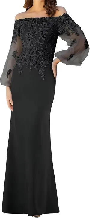 Lace Appliques Off Shoulder Mother of The Bride Dresses for Women Long Sleeves Mother of The Groom Dress 2025