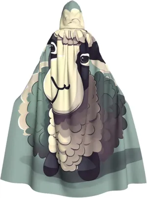 Lamb Print Hooded Cloak Halloween Costume Adult Size with Dramatic Cloak for Cosplays,Witch Capes Black