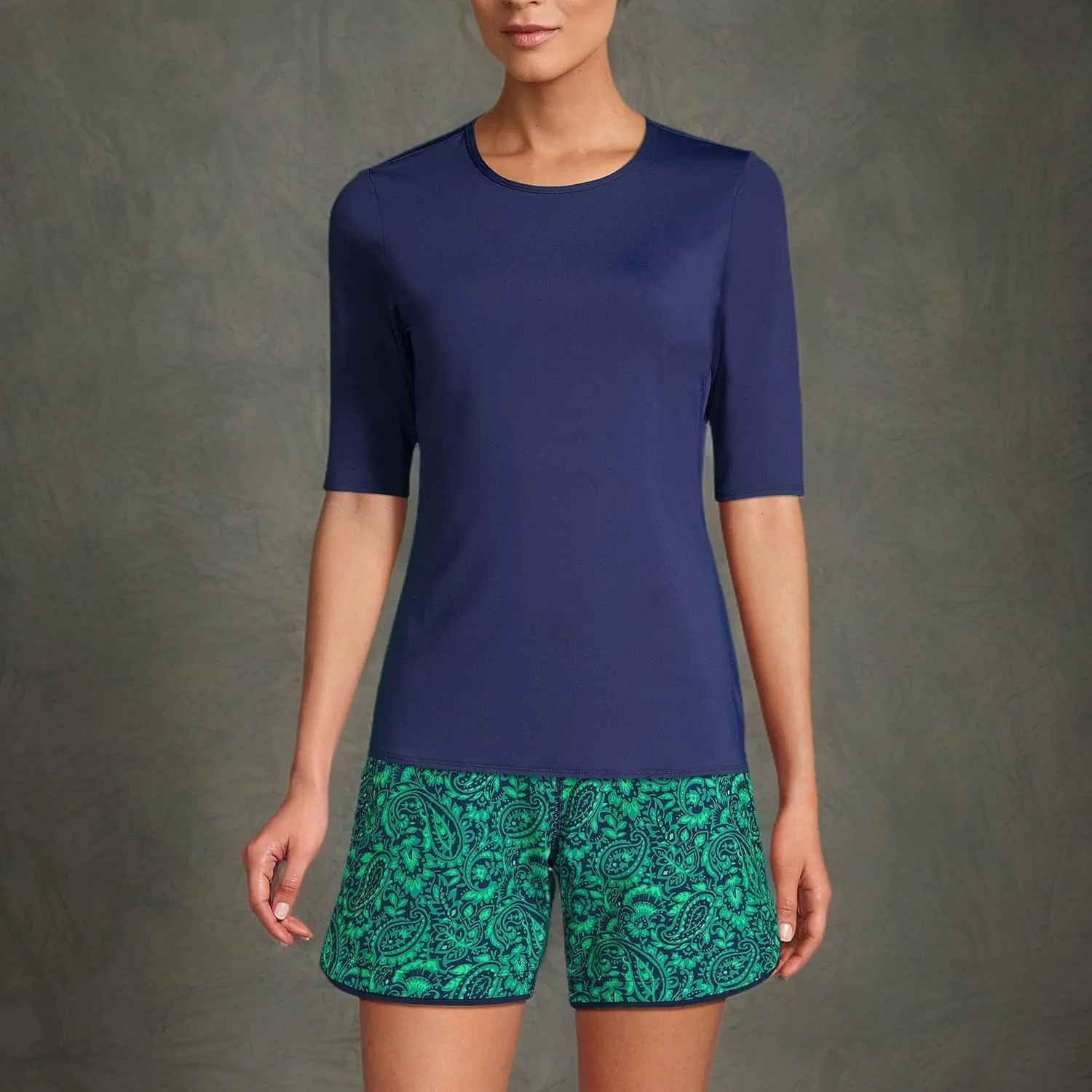 Lands' End Women's Elbow Sleeve Relaxed UPF 50 Rash Guard