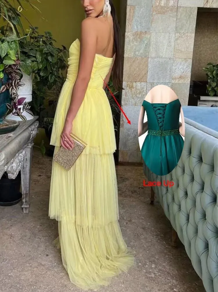 Layered Bridesmaid Dresses for Women 2025 with Sleeve Ruffle Chiffon Evening Gown with Slit Formal