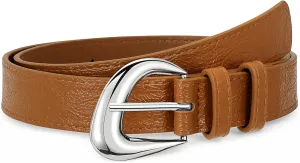 Leather Belt for Women Fashion Ladies Waist Belt with Silver Buckle for Jeans Pants Dress