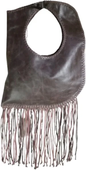 Leather Hobo Handbag with Fringe, Brown, Long Tassel Design