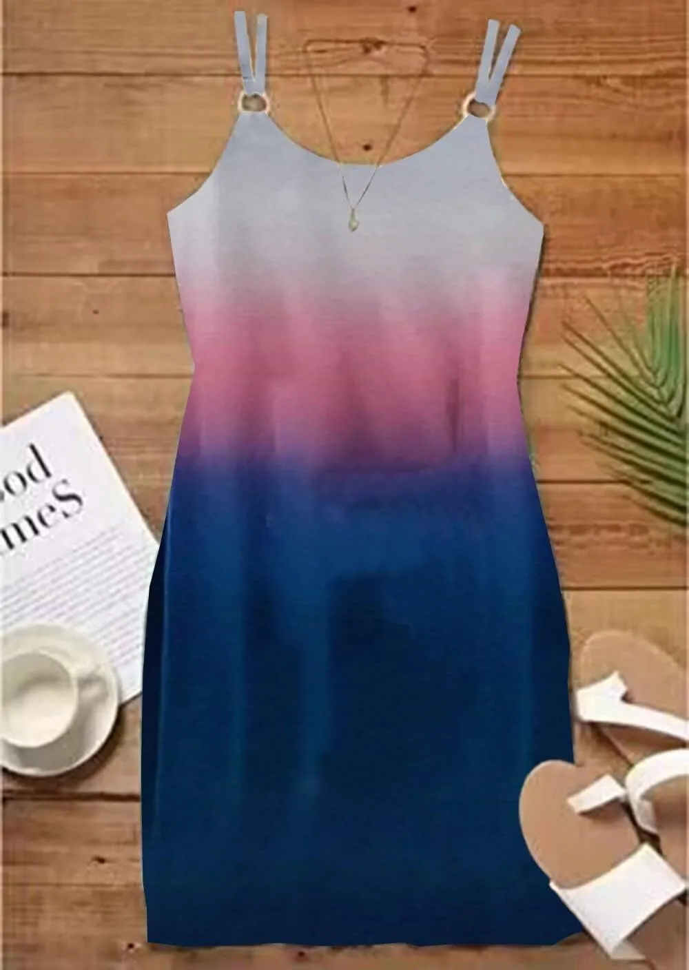 Live Simple Coconut Tree Color Block Pocket Mini Dress Women Summer Beach Sleeveless Strap Tshirt