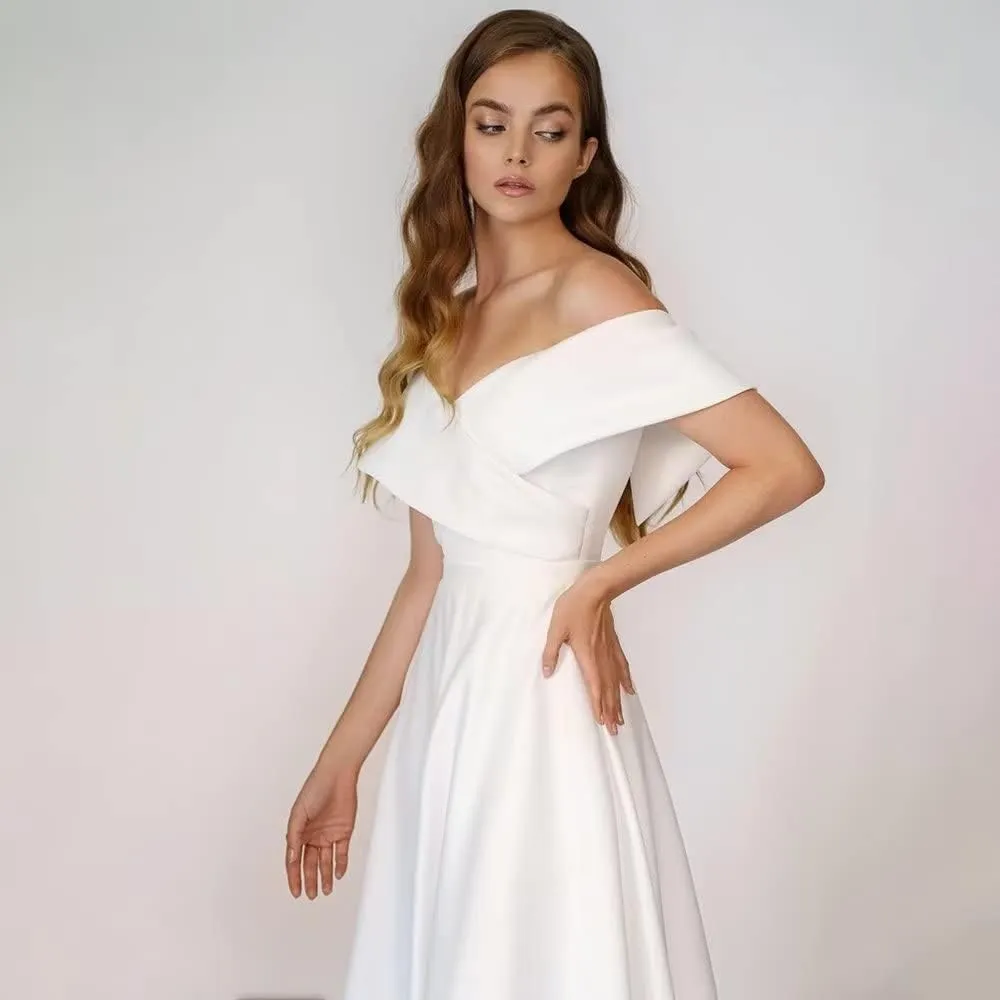 Long Sleeve Lace Wedding Dresses for Bride Satin Ball Gowns Simple V Neck Bridal Gowns for Women
