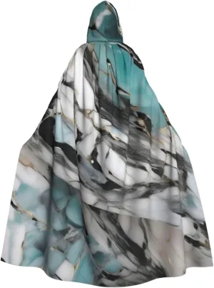Marble Print Hooded Cloak Halloween Costume Adult Size with Dramatic Cloak for Cosplays,Witch Capes Black