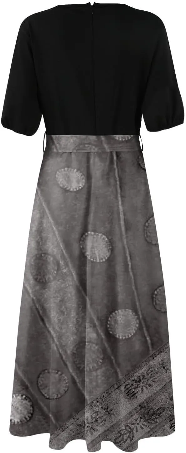 Maxi Dresses for Women 2025 Summer V Neck Short Sleeve T Shirt Dress Casual Flowy High Split A Line Beach Sundress