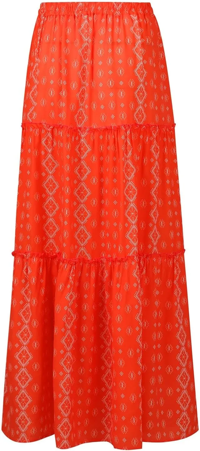 Maxi Skirt for Women 2025 Vacation Summer Tiered High Waisted Skirt Pleated Aline Work Flowy Long Skirts with Pockets