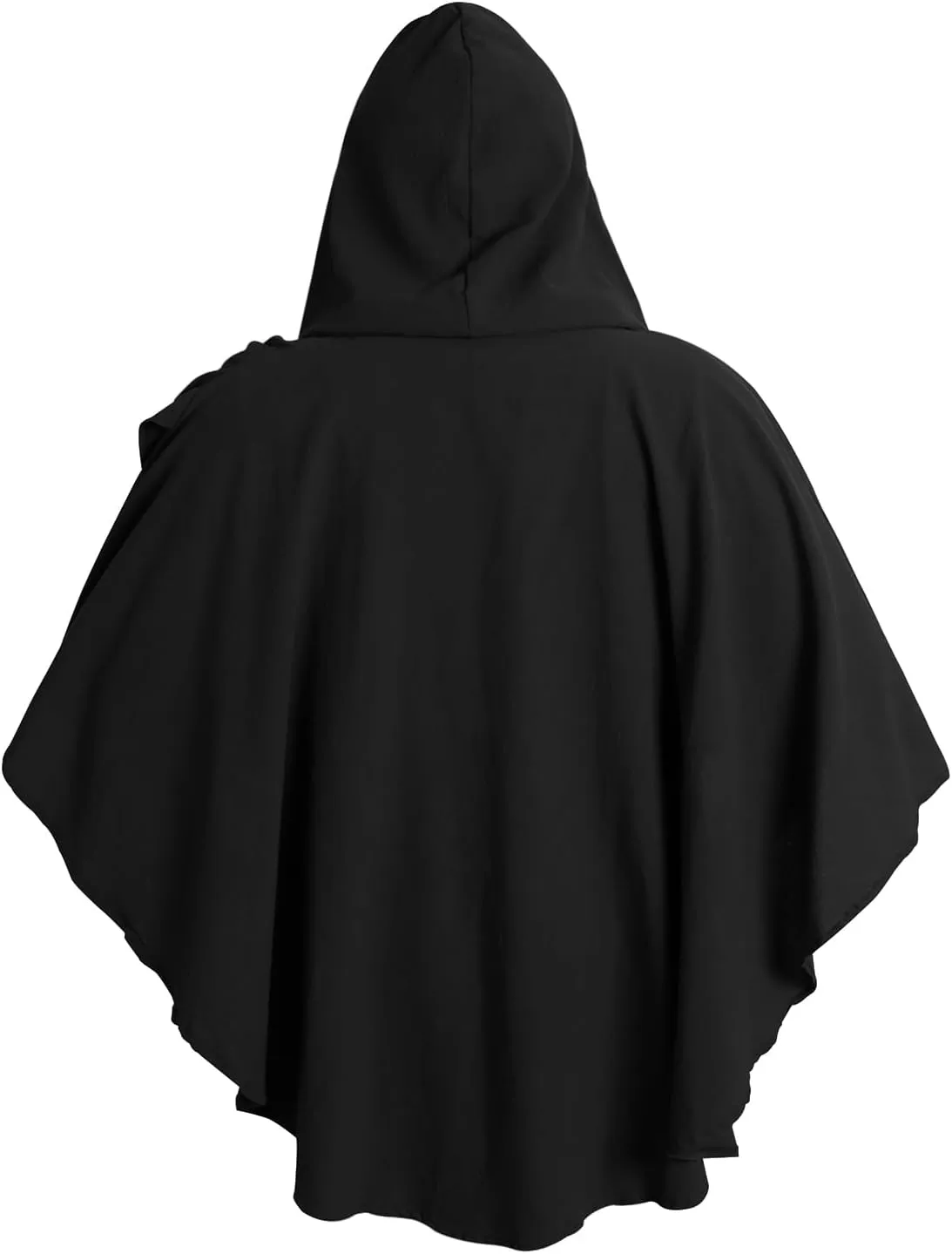 MCJC Adult Medieval Hooded Cloak, Gothic Renaissance Costume Cape, Black Cowl Robe for Halloween