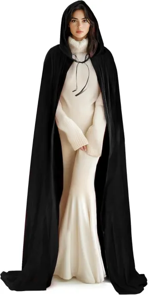 MCJC Hooded Velvet Cape, Full Length Cloak with Hood, Halloween Costume Accessory