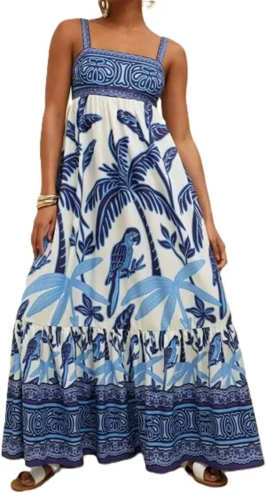 Melliflo Boho Maxi Cami Dress for Women Spaghetti Strap A Line Long Dress Summer Flowy Beach Vacation Tropical Sundress