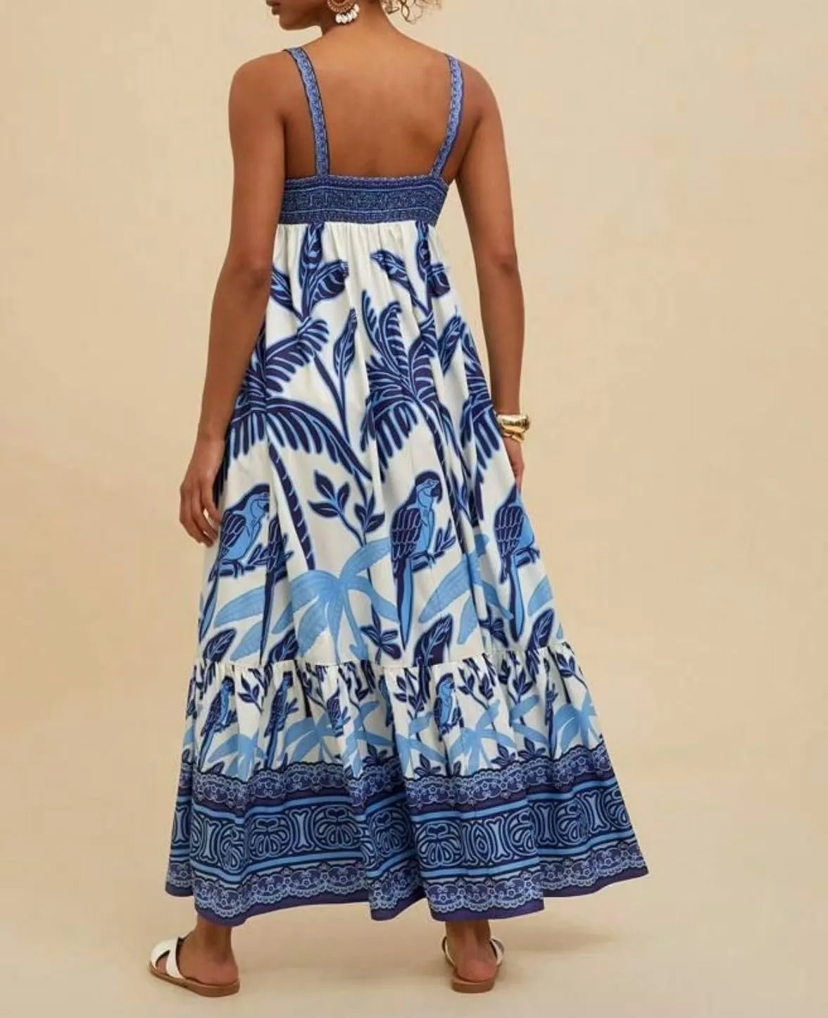 Melliflo Boho Maxi Cami Dress for Women Spaghetti Strap A Line Long Dress Summer Flowy Beach Vacation Tropical Sundress