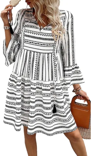 Melliflo Women's Mini Dress Floral Spring Long Sleeve Flowy Short Sundress Ruffle Babydoll Wedding Guest Dress