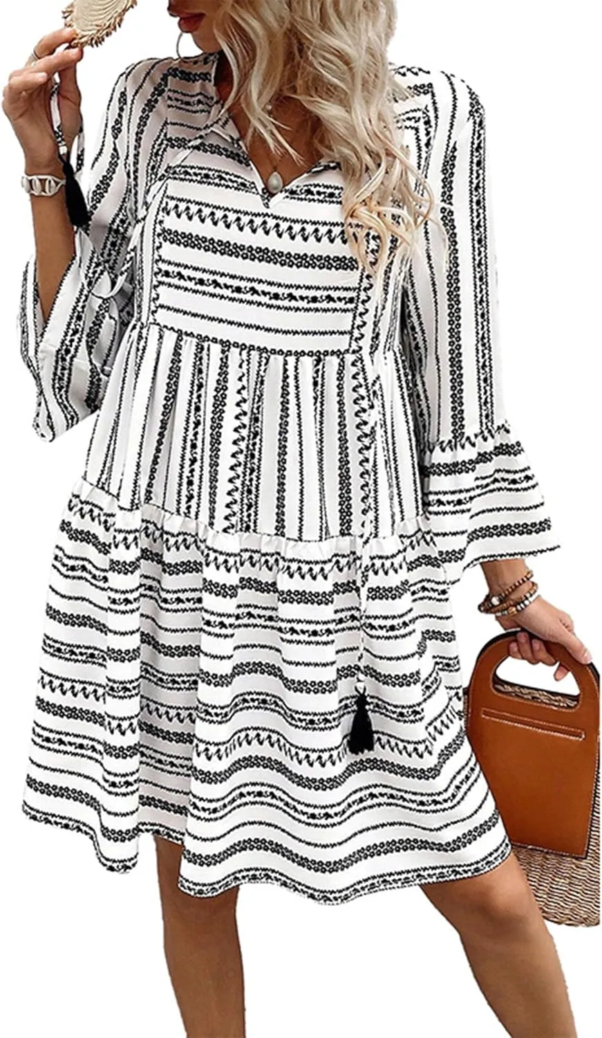 Melliflo Women's Mini Dress Floral Spring Long Sleeve Flowy Short Sundress Ruffle Babydoll Wedding Guest Dress