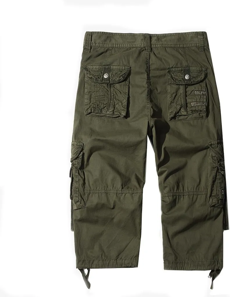 Mens Cargo Shorts 3/4 Relaxed Fit Below Knee Capri Cargo Pants Cotton