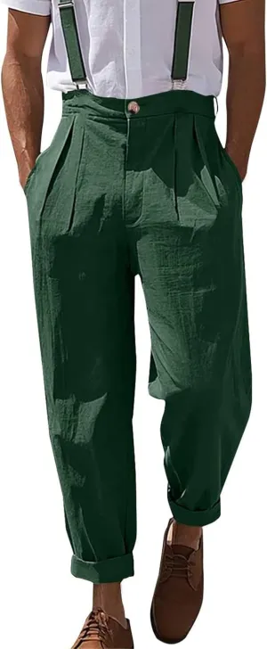 Mens Linen Pants Casual Front Pleated Yoga Pant Summer Outdoor Vacation Beach Lightweight Trousers Open Bottom Slacks