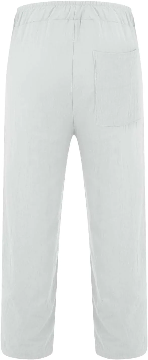 Men's Linen Pants Plus Size Plain Casual Pant Summer Outdoor Vacation Beach Trousers Lightweight Open Bottom Slacks