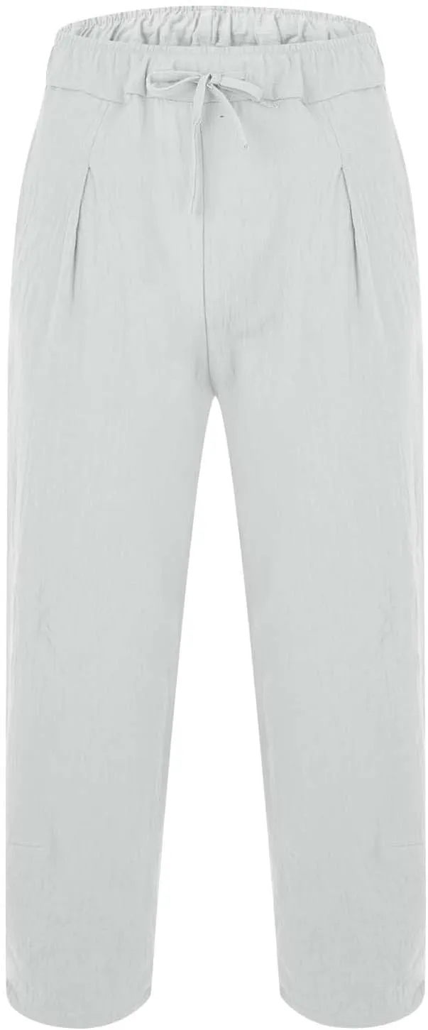 Men's Linen Pants Plus Size Plain Casual Pant Summer Outdoor Vacation Beach Trousers Lightweight Open Bottom Slacks