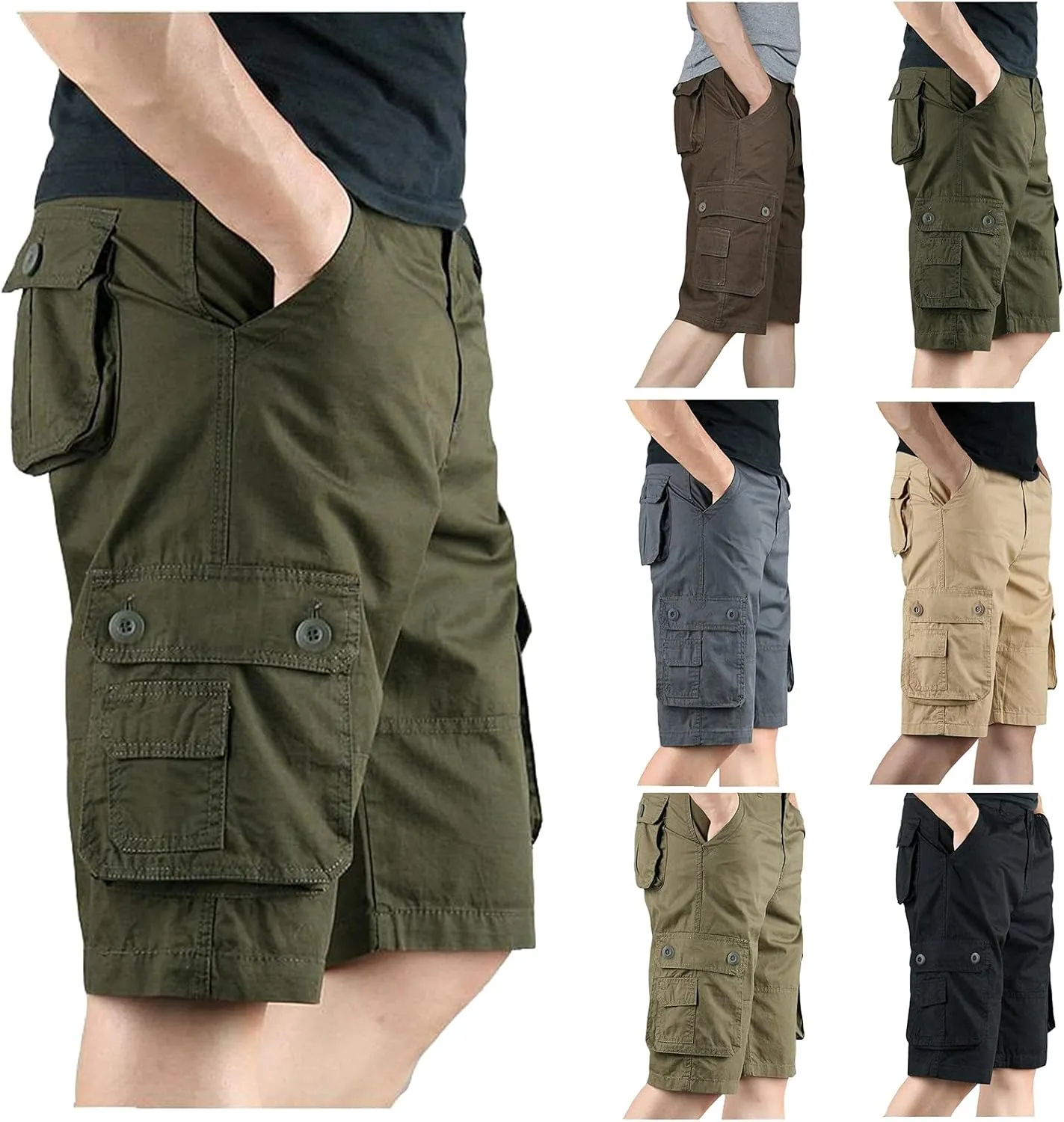 Mens Resort Wear 2025 Loose Fit Summer Cargo Shorts with Zipper Multi Pocket Outdoor Casual Lightweight Shorts
