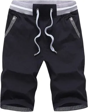Men's Shorts Summer Casual Drawstring Elastic Waist Outdoor Sport Stretch Slim Fit Chino Shorts with Pocket