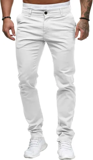 Men's Solid Color Jogger Trousers Slim Fit Chino Pants Basic Modern Stretch Fashion Comfortable Button Casual Pants