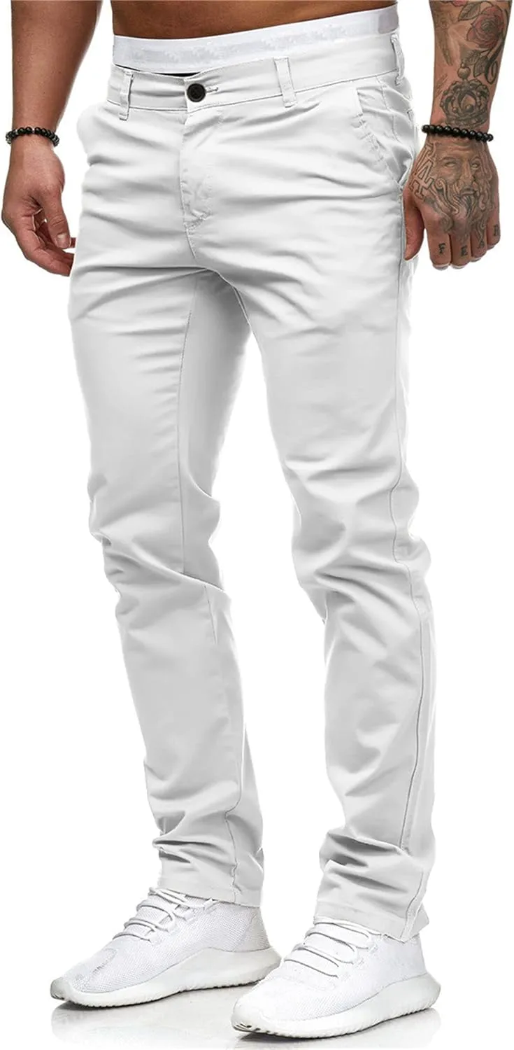 Men's Solid Color Jogger Trousers Slim Fit Chino Pants Basic Modern Stretch Fashion Comfortable Button Casual Pants