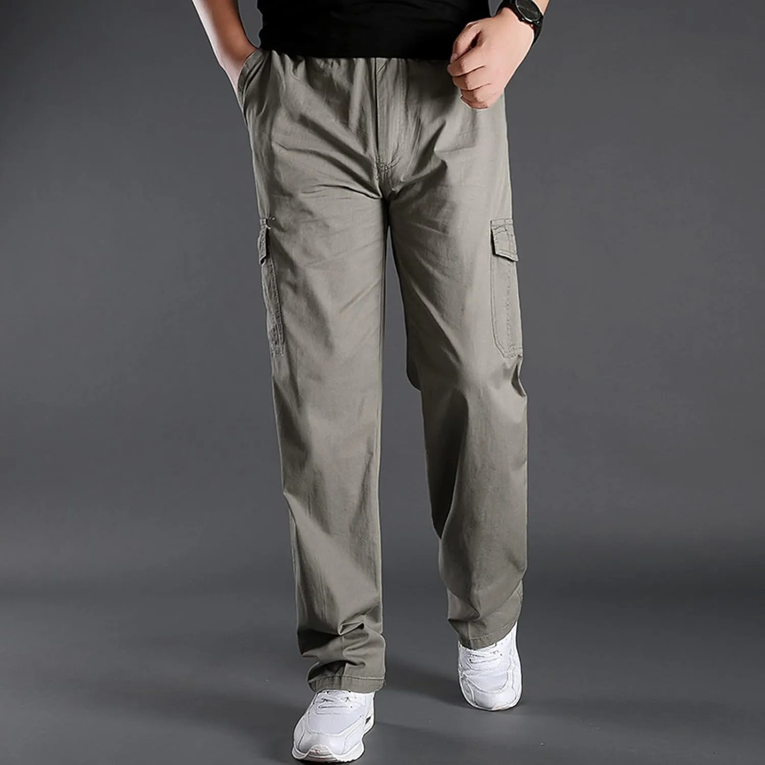 Mens Sweatpants with Pockets Big and Tall Trousers Men's Drawstring Waist Zipper Hem Corduroy Cargo Pants Men's Casual