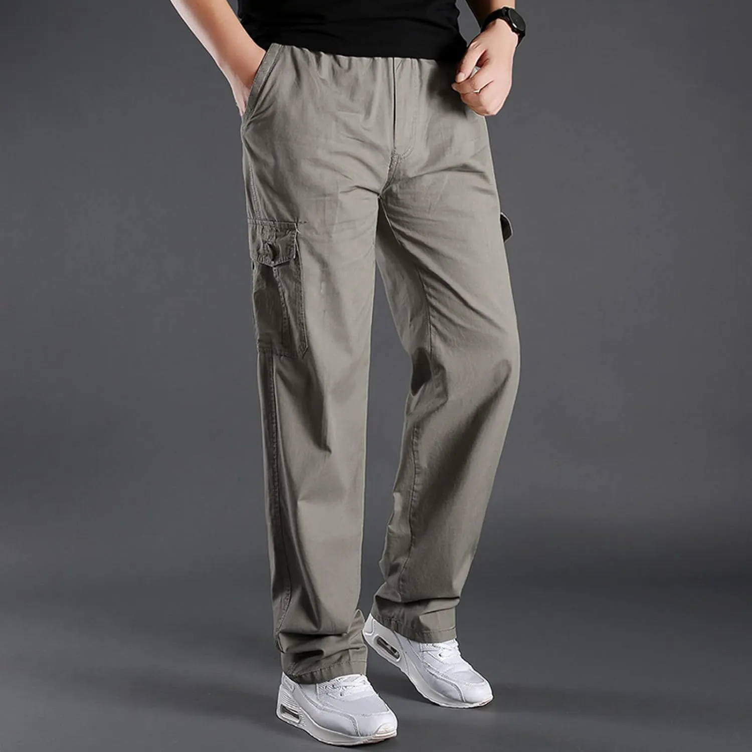 Mens Sweatpants with Pockets Big and Tall Trousers Men's Drawstring Waist Zipper Hem Corduroy Cargo Pants Men's Casual