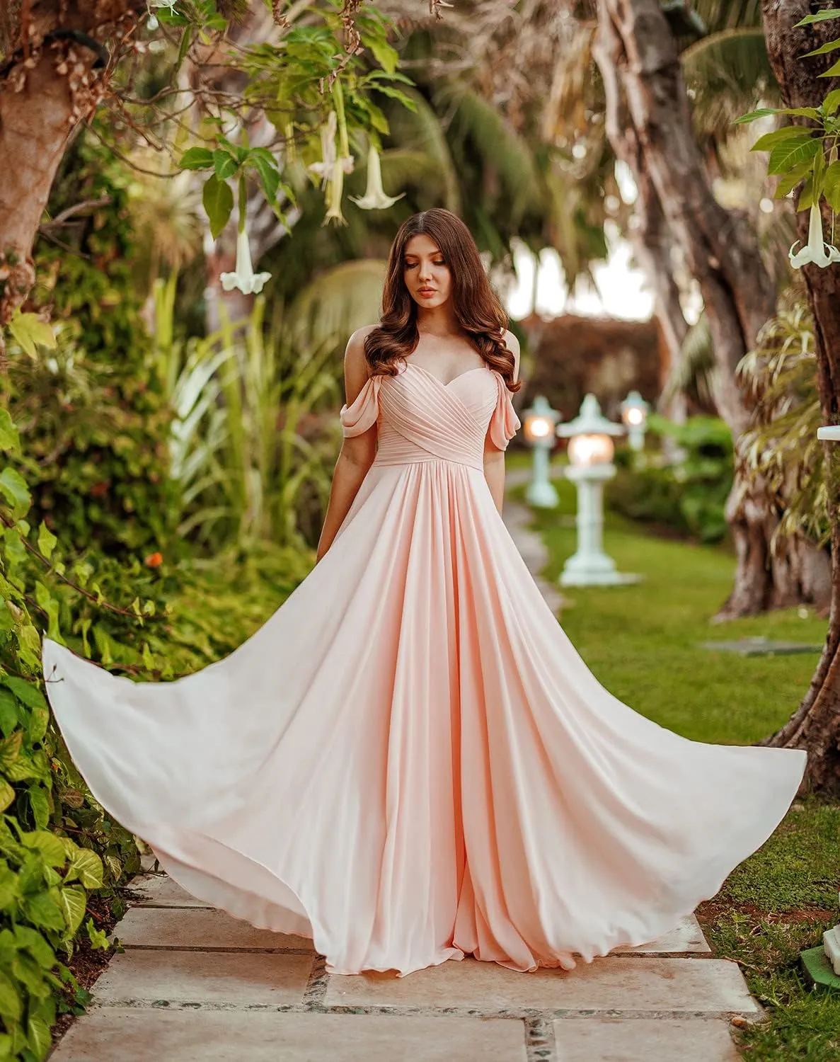 Miao Duo Womens Simple Off The Shoulder Wedding Dress with Train Chiffon A Line Bridal Gown YZTS1201