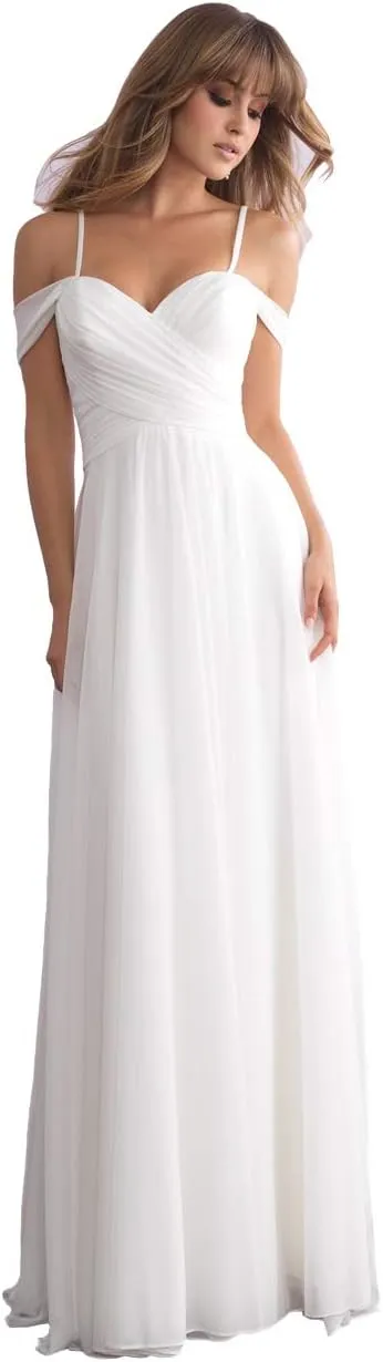 Miao Duo Womens Simple Off The Shoulder Wedding Dress with Train Chiffon A Line Bridal Gown YZTS1201