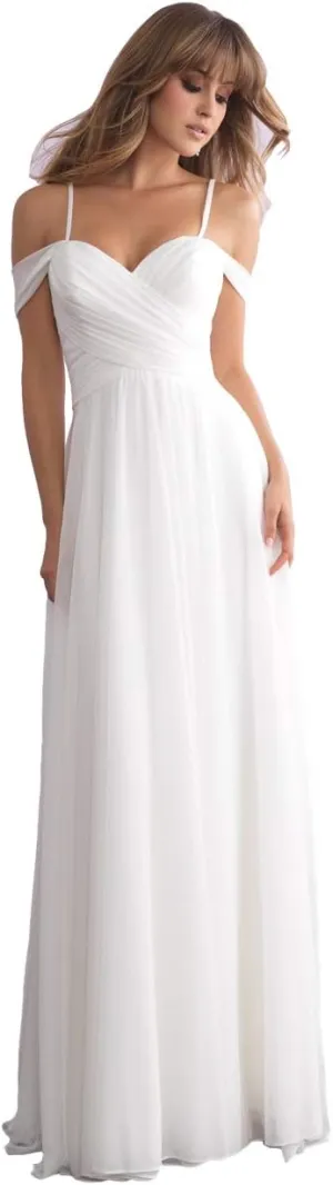 Miao Duo Womens Simple Off The Shoulder Wedding Dress with Train Chiffon A Line Bridal Gown YZTS1201