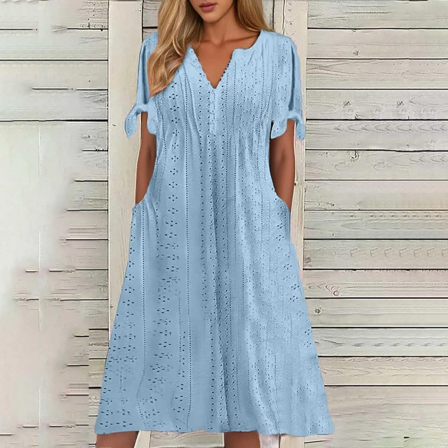 Midi Dresses for Women Casual Short Sleeve Summer Wedding Guest Eyelet Long Dress Beach Vacation Sundress for Women 2025