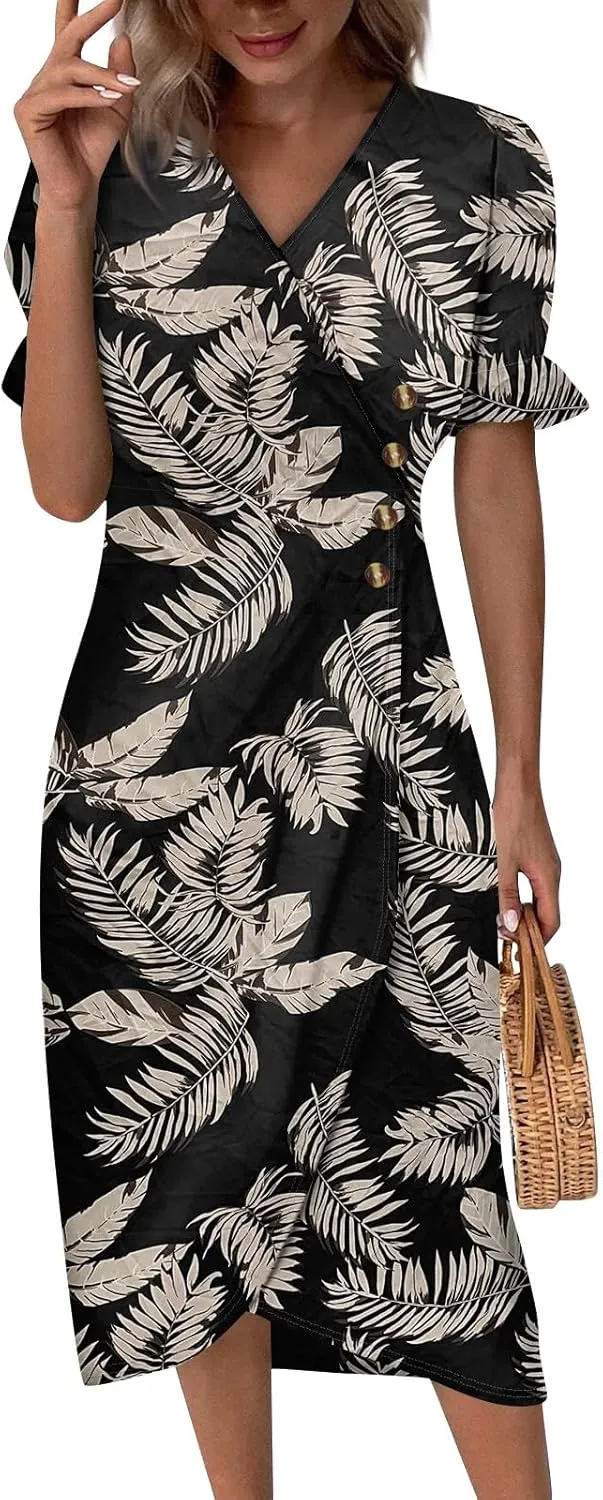 Midi Dresses for Women Dress Women Puff Sleeve Women Dresses for Special Occasions Summer Fitted