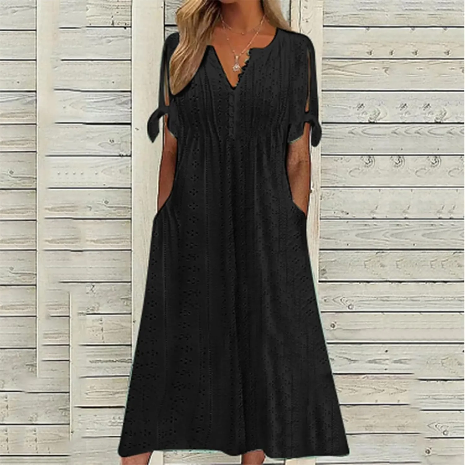 Midi Dresses for Women Wedding Guest Sexy V Neck Cold Shoulder Trendy Plus Size Button Up Short Sleeve Summer Dress