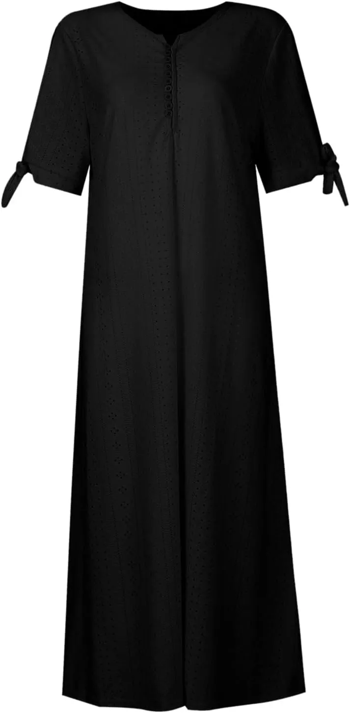 Midi Dresses for Women Wedding Guest Sexy V Neck Cold Shoulder Trendy Plus Size Button Up Short Sleeve Summer Dress