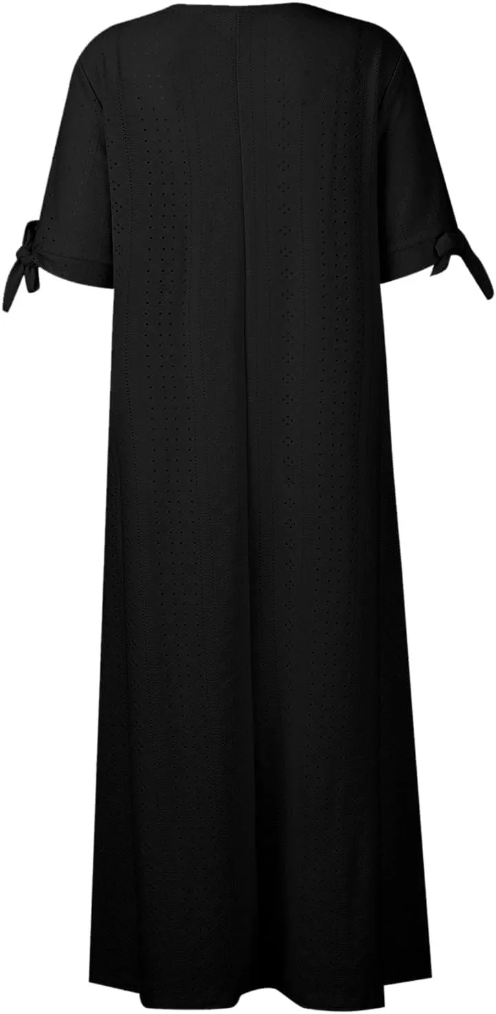 Midi Dresses for Women Wedding Guest Sexy V Neck Cold Shoulder Trendy Plus Size Button Up Short Sleeve Summer Dress