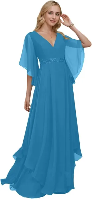 Mother of The Bride Dress A-line V-Neck Floor-Length Chiffon Dress
