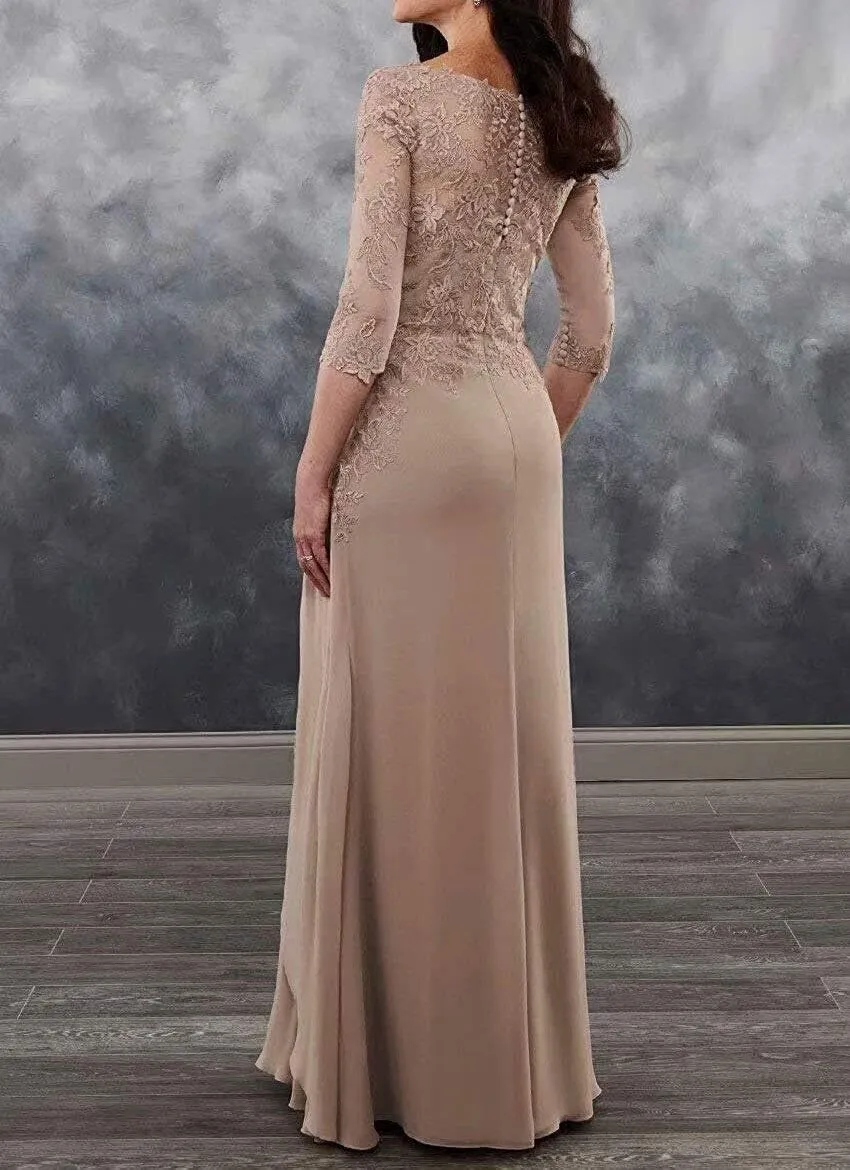 Mother of The Bride Dresses for Wedding with Cape Long Lace Formal Dresses Chiffon Evening Gowns