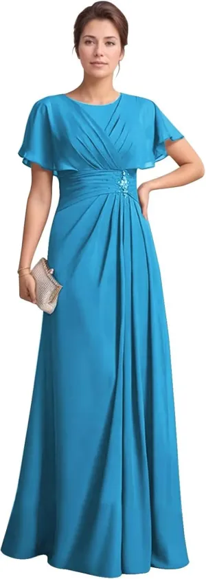 Mother of The Bride Dresses for Wedding with Sleeves Corset Chiffon Mother of The Groom Dress Formal Gown