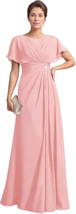 Mother of The Bride Dresses for Wedding with Sleeves Corset Chiffon Mother of The Groom Dress Formal Gown