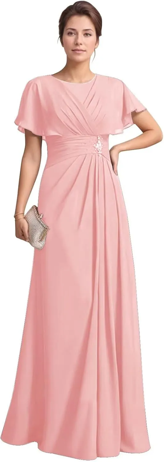 Mother of The Bride Dresses for Wedding with Sleeves Corset Chiffon Mother of The Groom Dress Formal Gown