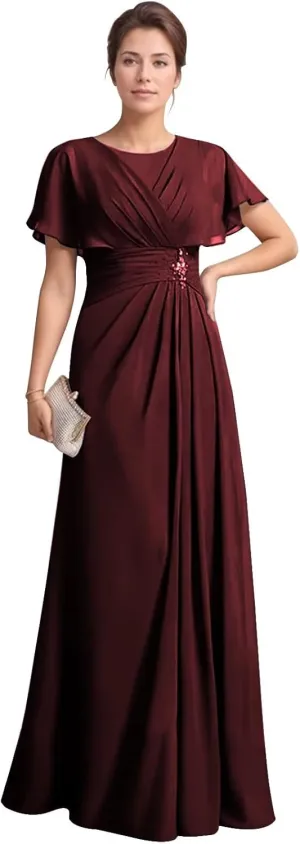 Mother of The Bride Dresses for Wedding with Sleeves Corset Chiffon Mother of The Groom Dress Formal Gown