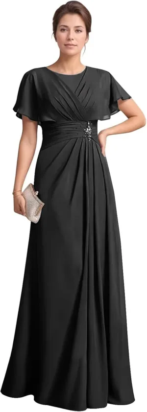Mother of The Bride Dresses for Wedding with Sleeves Corset Chiffon Mother of The Groom Dress Formal Gown